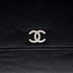 Chanel Black Camellia Embossed Leather Flap Wallet