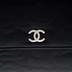 Chanel Black Camellia Embossed Leather Flap Wallet