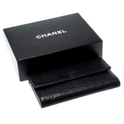 Chanel Black Camellia Embossed Leather Flap Wallet