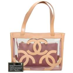 مملوكة مسبقًا حقيبة يد شانيل CC تريبل متوسطة جلد لامعة و PVC وردية فاتحة