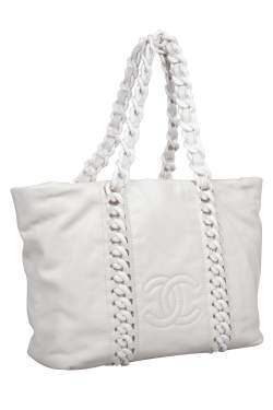 Chanel White Calfskin Leather Rhodoid Modern Chain Tote Bag