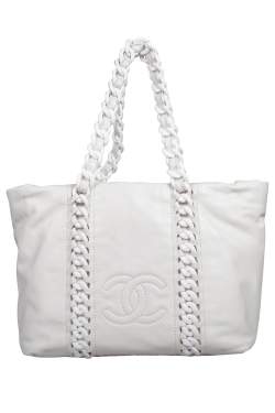 Chanel White Leather Modern Chain Rhodoid East West Tote Chanel