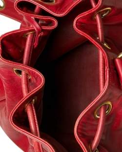 Pre Owned Chanel Red Leather Vintage CC Drawstring Bucket Bag