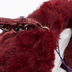 Pre Owned Chanel Maroon Fur Chain Shoulder Bag
