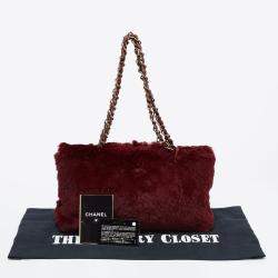 Pre Owned Chanel Maroon Fur Chain Shoulder Bag