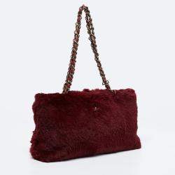 Pre Owned Chanel Maroon Fur Chain Shoulder Bag