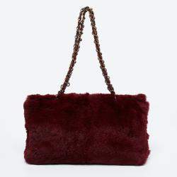 Pre Owned Chanel Maroon Fur Chain Shoulder Bag