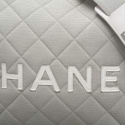 Chanel Light Grey/White Quilted Canvas and Leather Messenger Bag