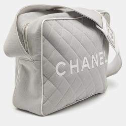 Chanel Light Grey/White Quilted Canvas and Leather Messenger Bag