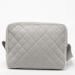 Chanel Light Grey/White Quilted Canvas and Leather Messenger Bag