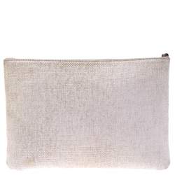 Pre Owned Chanel Pale Pink Raffia Large Deauville Clutch
