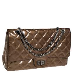 Pre Owned Chanel Brown Quilted Patent Leather Reissue 2.55 Classic 227 Flap Bag