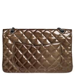 Pre Owned Chanel Brown Quilted Patent Leather Reissue 2.55 Classic 227 Flap Bag