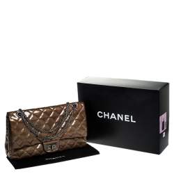 Pre Owned Chanel Brown Quilted Patent Leather Reissue 2.55 Classic 227 Flap Bag