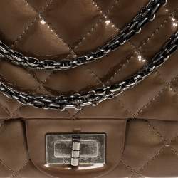 Pre Owned Chanel Brown Quilted Patent Leather Reissue 2.55 Classic 227 Flap Bag