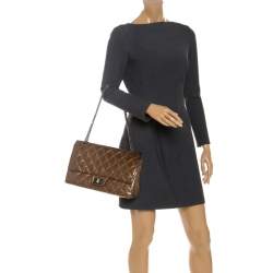 Pre Owned Chanel Brown Quilted Patent Leather Reissue 2.55 Classic 227 Flap Bag