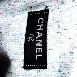 Pre Owned حقيبة يد شانيل بيتش تويد بيضاء/ زرقاء