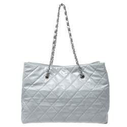 Pre Owned Chanel Grey Patent Leather Large In The Business Tote