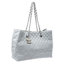 Pre Owned Chanel Grey Patent Leather Large In The Business Tote