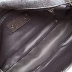 Pre Owned Chanel Metallic Grey Quilted Jersey Medium Flap Bag
