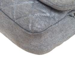 Pre Owned Chanel Metallic Grey Quilted Jersey Medium Flap Bag