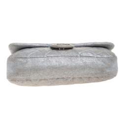 Pre Owned Chanel Metallic Grey Quilted Jersey Medium Flap Bag