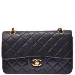 Pre Owned Chanel Black Quilted Lambskin Leather Chain Shoulder Bag