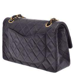 Pre Owned Chanel Black Quilted Lambskin Leather Chain Shoulder Bag