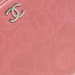 Pre Owned محفظة شانيل بسحاب ملتف جلد نقش كاميليا وردية