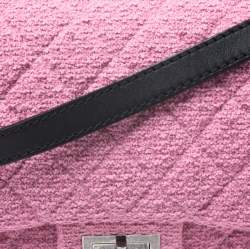 Pre Owned Chanel Pink/Black Quilted Tweed and Leather 2.55 Reissue Flap Bag