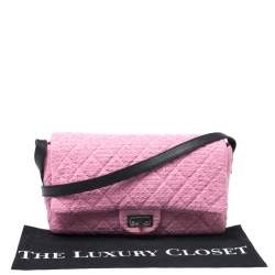 Pre Owned Chanel Pink/Black Quilted Tweed and Leather 2.55 Reissue Flap Bag