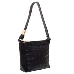 Pre Owned Chanel Black Leather Small Chocolate Bar Shoulder Bag