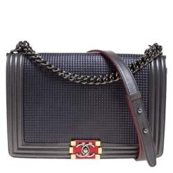 مملوكة مسبقًا Chanel Metallic Grey Cube Embossed Leather New Medium Boy Flap Bag