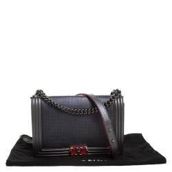 مملوكة مسبقًا Chanel Metallic Grey Cube Embossed Leather New Medium Boy Flap Bag