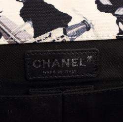 Pre Owned Chanel Black/White Quilted Airplane Printed Canvas Medium Flap Bag