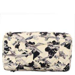 Pre Owned Chanel Black/White Quilted Airplane Printed Canvas Medium Flap Bag