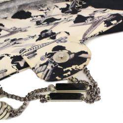 Pre Owned Chanel Black/White Quilted Airplane Printed Canvas Medium Flap Bag