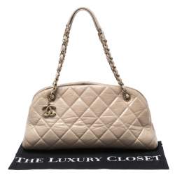 Pre Owned Chanel Beige Quilted Crackled Leather Medium Just Mademoiselle Bowling Bag