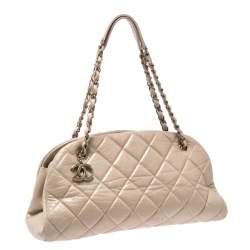 Pre Owned Chanel Beige Quilted Crackled Leather Medium Just Mademoiselle Bowling Bag