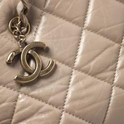 Pre Owned Chanel Beige Quilted Crackled Leather Medium Just Mademoiselle Bowling Bag