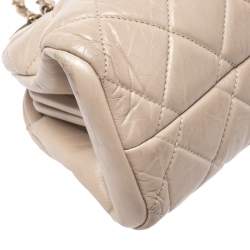 Pre Owned Chanel Beige Quilted Crackled Leather Medium Just Mademoiselle Bowling Bag