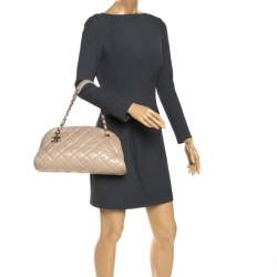 Pre Owned Chanel Beige Quilted Crackled Leather Medium Just Mademoiselle Bowling Bag