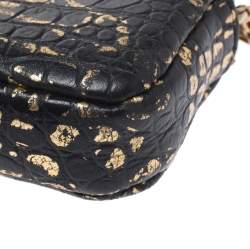 Chanel Black/Gold Croc Embossed Leather Graffiti Reissue WOC
