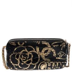 Chanel Black/Gold Croc Embossed Leather Graffiti Reissue WOC
