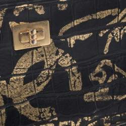 Chanel Black/Gold Croc Embossed Leather Graffiti Reissue WOC