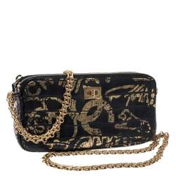 Chanel Black/Gold Croc Embossed Leather Graffiti Reissue WOC