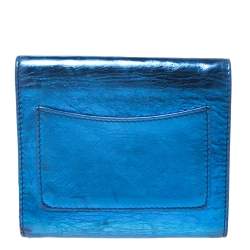 Chanel Metallic Blue Cracked Leather CC Bow Wallet