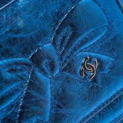 Chanel Metallic Blue Cracked Leather CC Bow Wallet
