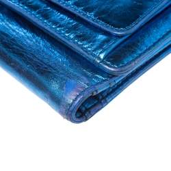 Chanel Metallic Blue Cracked Leather CC Bow Wallet