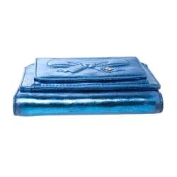 Chanel Metallic Blue Cracked Leather CC Bow Wallet
